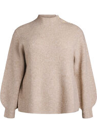 Ribattu neulepusero puff-hihoilla ja napeilla, Beige