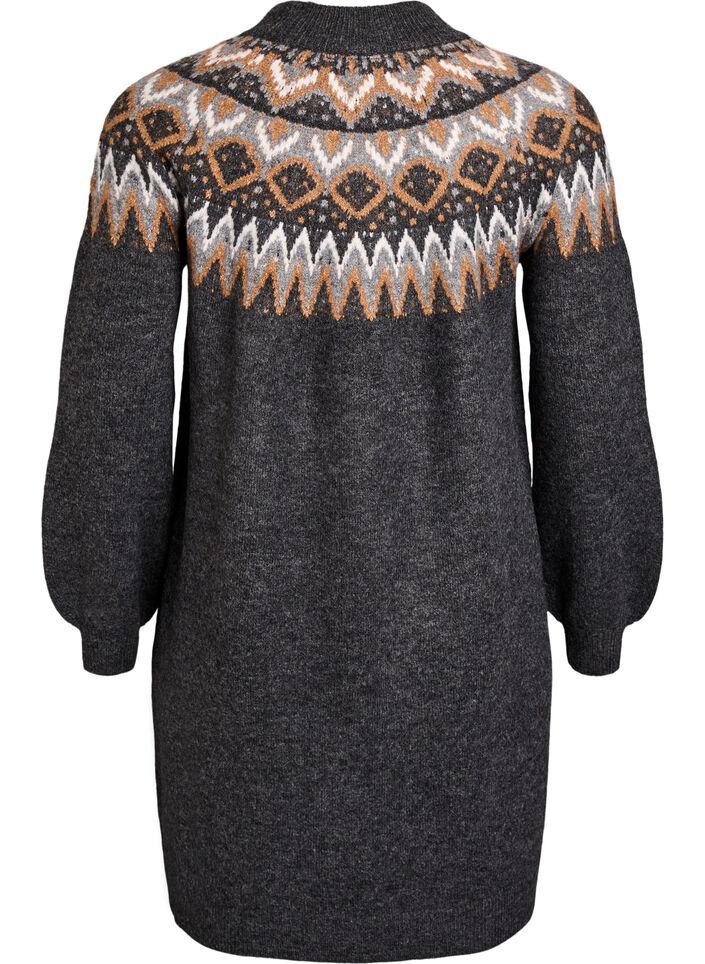 Neulemekko jacquard-kuviolla ja pallohihoilla, Harmaa, Packshot image number 1