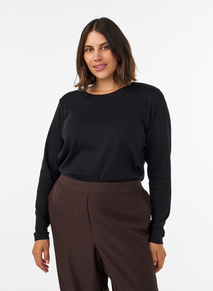 Pitk&auml;hihainen basic-T-paita py&ouml;re&auml;ll&auml; p&auml;&auml;ntiell&auml;, Musta, Model image number 0