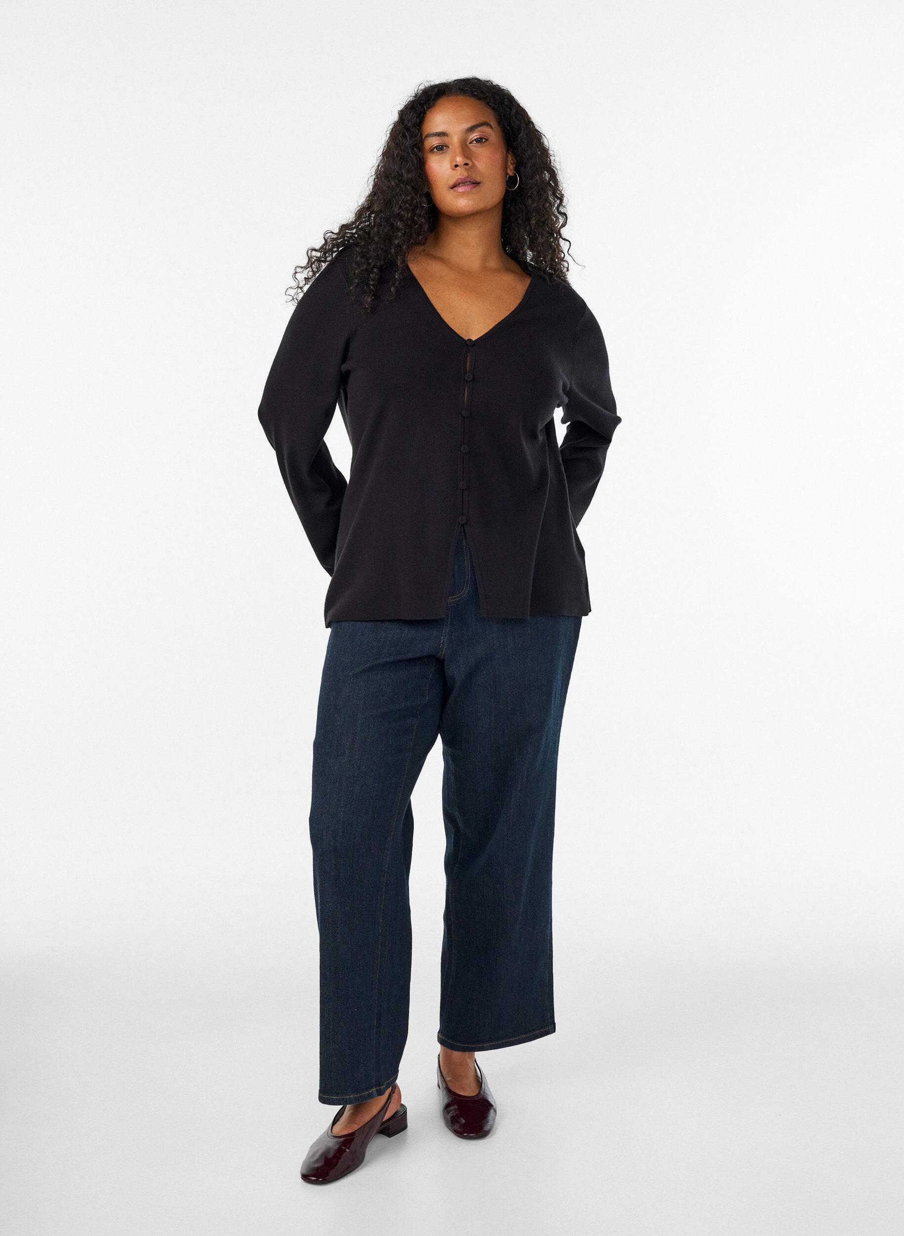ZizziHienoneuletakki kangasp&auml;&auml;llysteisill&auml; napeilla, Musta, Model image number 1