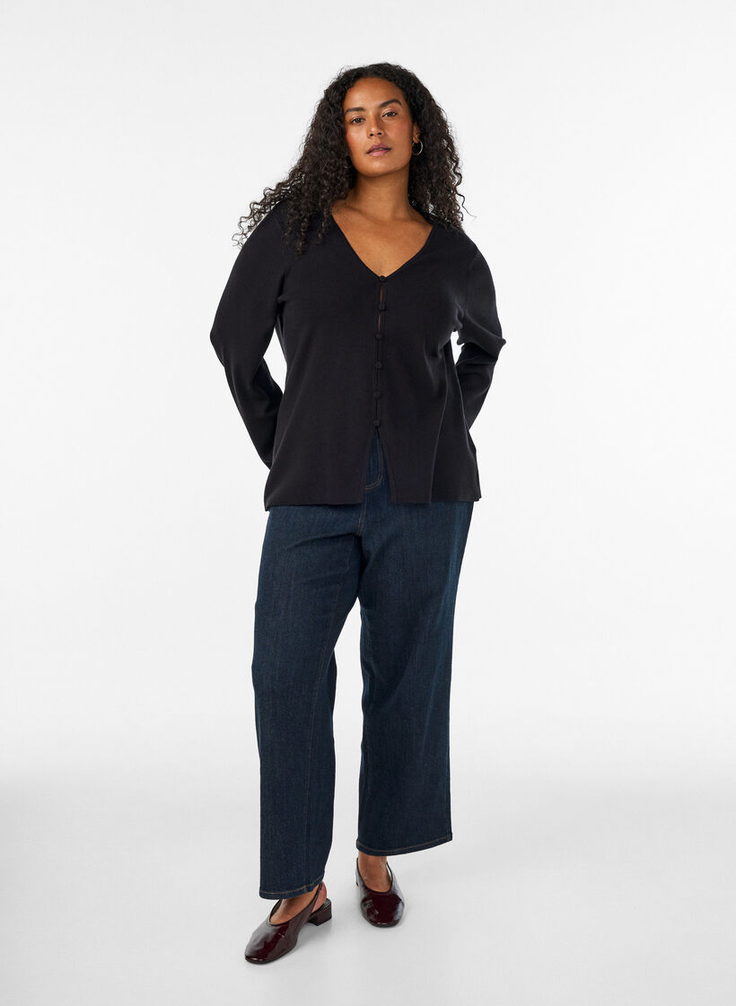 Hienoneuletakki kangasp&auml;&auml;llysteisill&auml; napeilla, Musta, Model image number 1