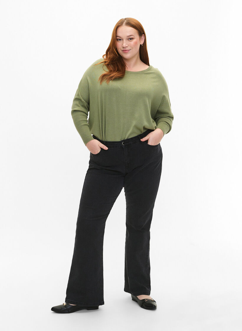 Neuletunika viskoosisekoitteesta, Oil Green, Model image number 2