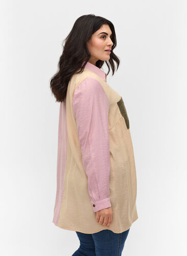 Viskoosisekoitteesta valmistettu paita kontrastiväreillä, Pink Blocking, Model image number 1