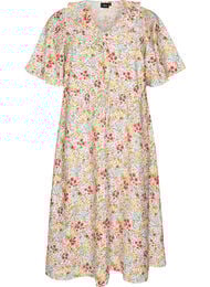 Viskoosi midi-mekko kukkaprintill&auml; ja r&ouml;yhel&ouml;kaulus, Vaaleanpunainen