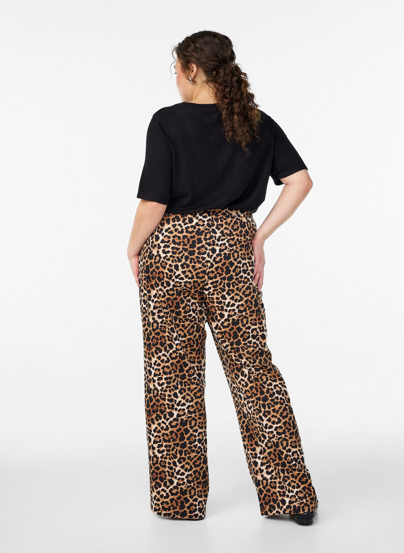 Leopardikuvioiset suorat housut, Ruskea, Model image number 1