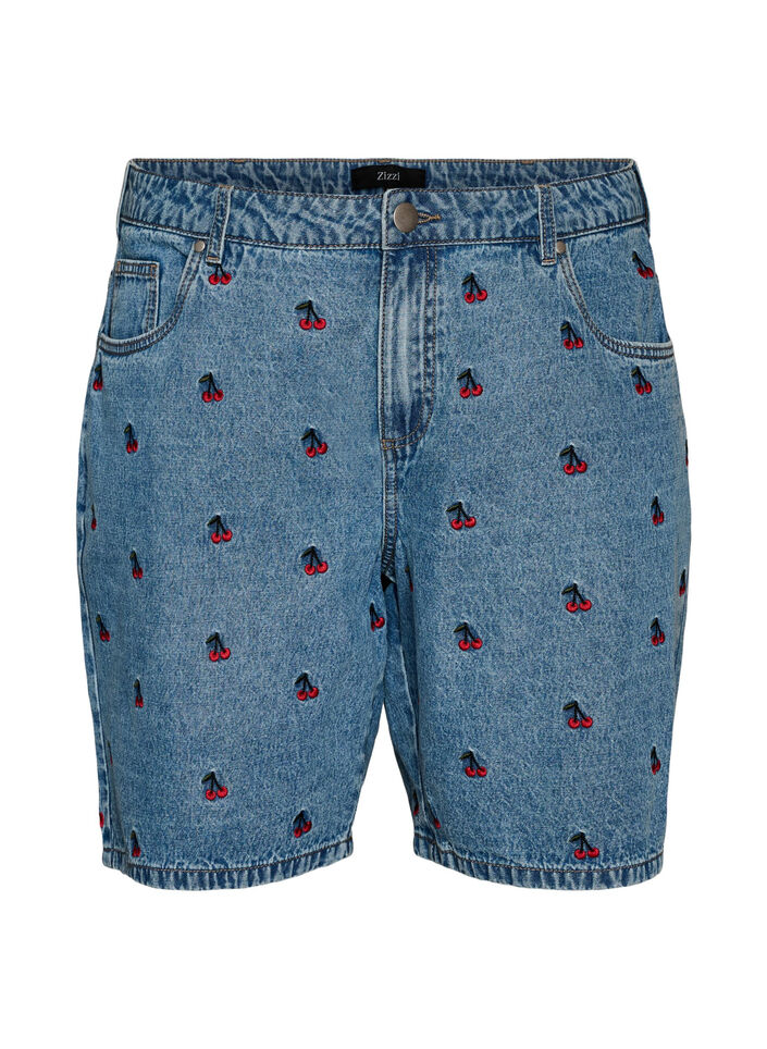 Kirjailut denimshortsit, Sininen, Packshot image number 0
