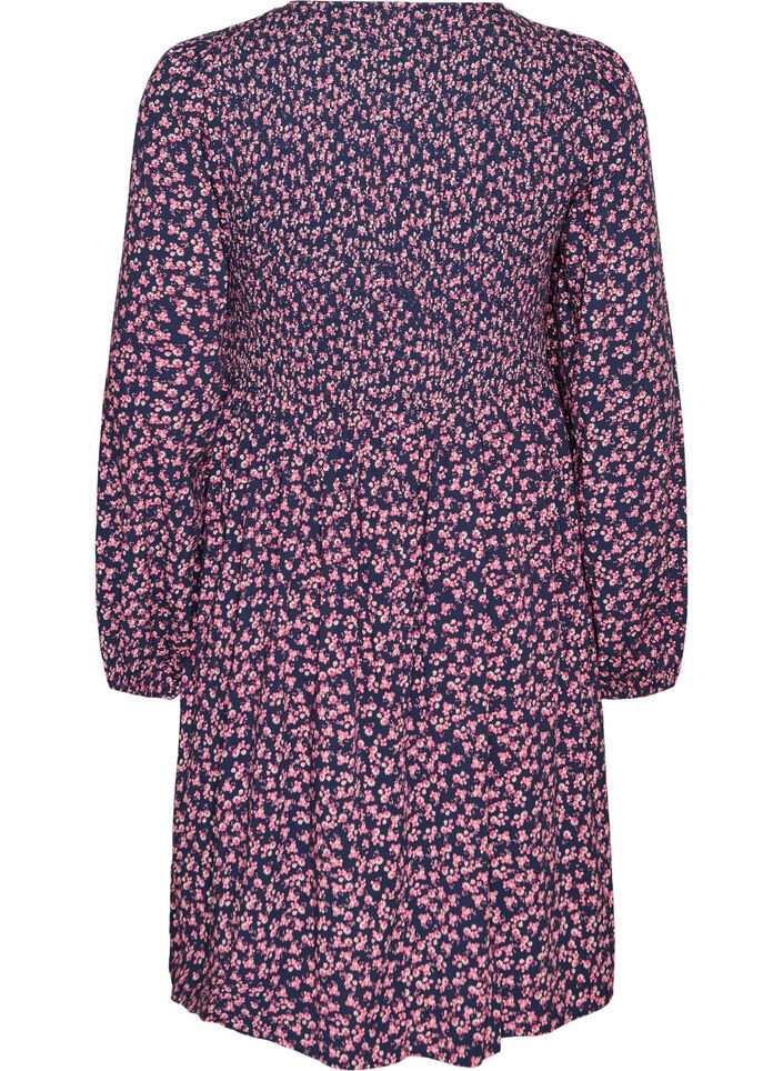 Mekko kuminauhallisella yl&auml;osalla ja pienikukkaisella kuosilla, Sininen, Packshot image number 1