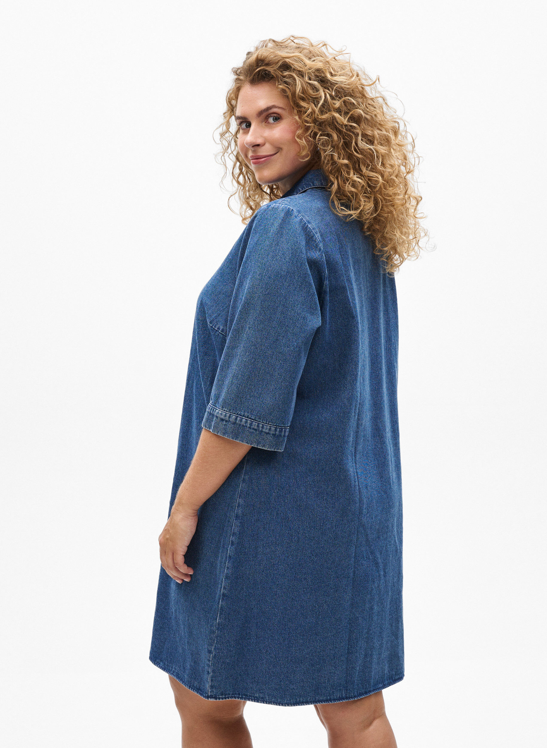 ZizziLyhyt farkkumekko vetoketjulla ja 3/4-hihoilla, Sininen, Model image number 2