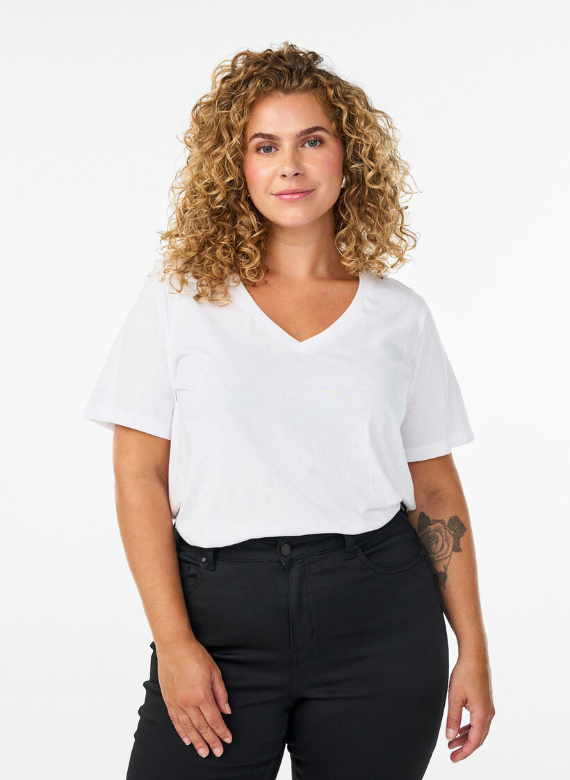 Lyhythihainen t-paita v-p&auml;&auml;ntiell&auml;, Valkoinen, Model image number 0