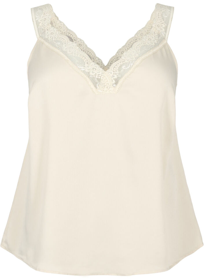 FLASH – Toppi, jossa on V-pääntie ja pitsireunus, Fog, Packshot image number 0