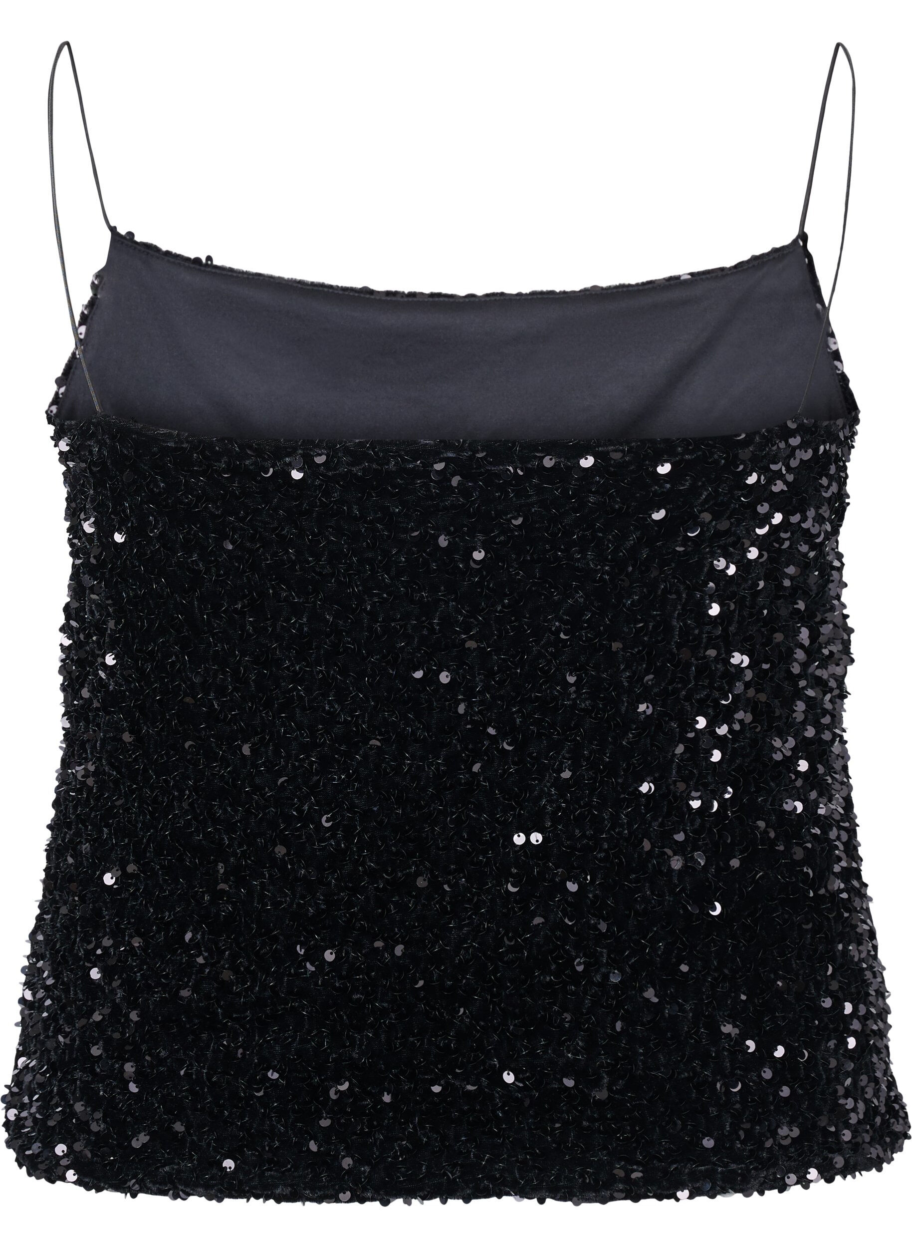 Zizzi Toppi paljeteilla ja kapeilla olkaimilla, Black Sequins, Packshot image number 1