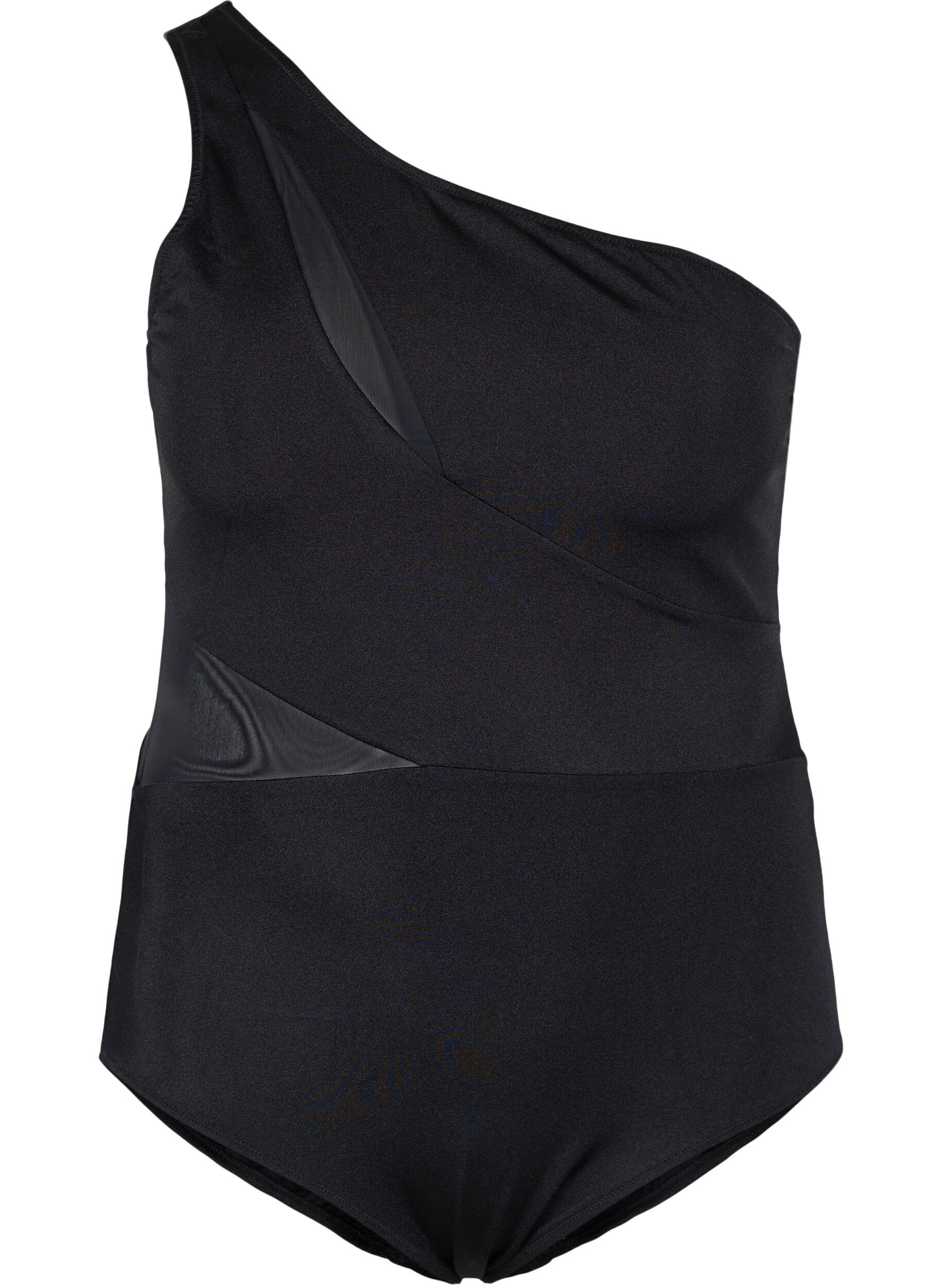 Zizzi One shoulder -uimapuku mesh-kankaalla, Black, Packshot image number 0