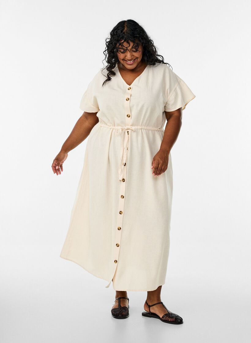 Maximekko napeilla ja solmittavalla vyöllä, Vanilja, Model image number 0