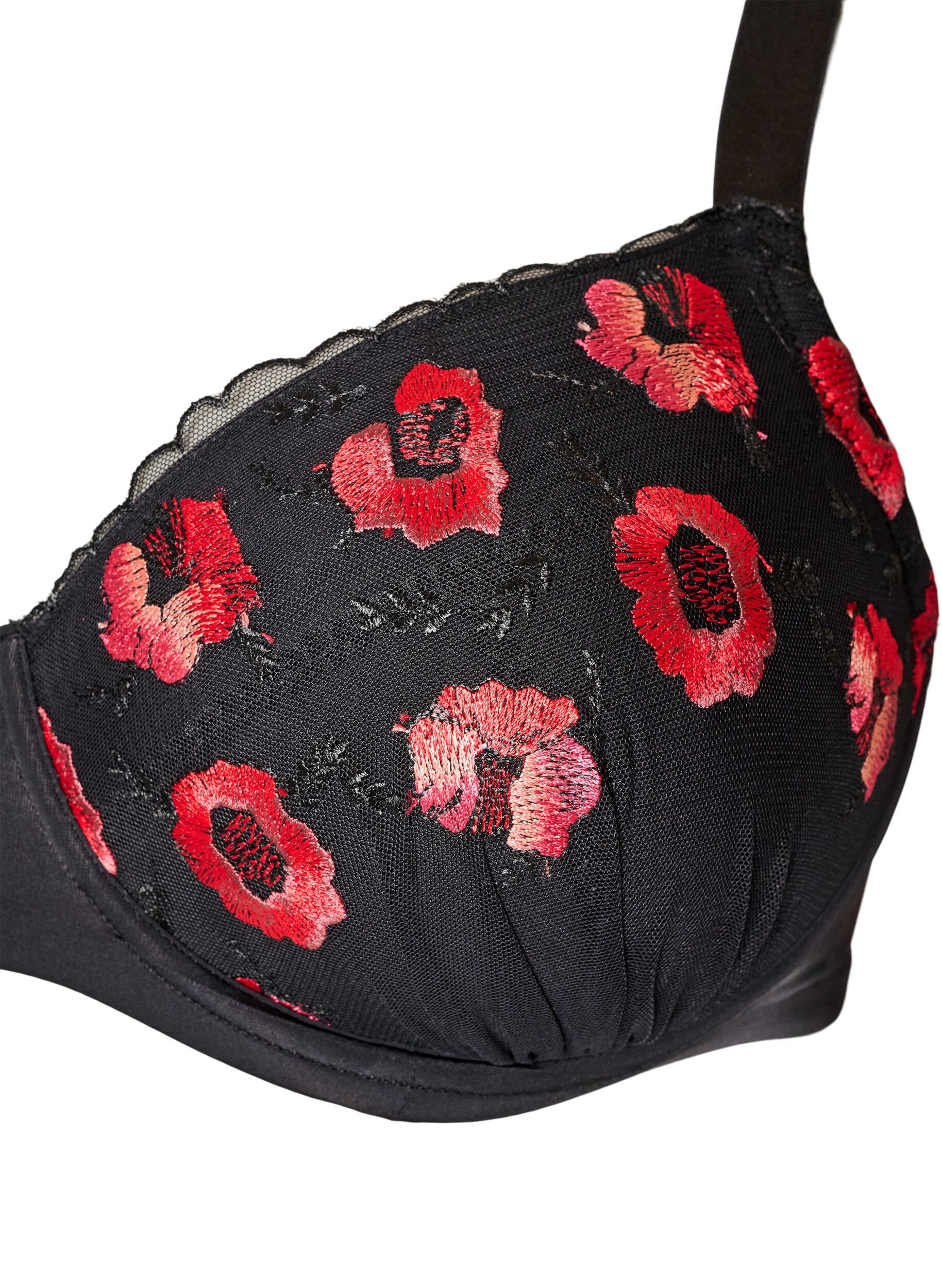 ZizziTopatut kaarituelliset rintaliivit kukkakirjonnalla, Musta, Packshot image number 2