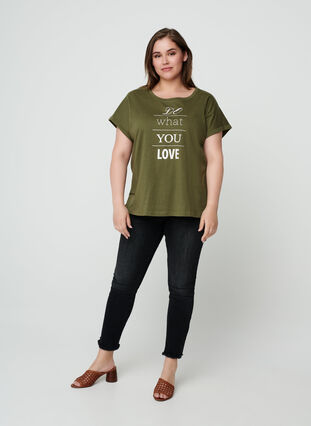 Lyhythihainen puuvillainen t-paita printillä, Ivy green w. Love, Model image number 2