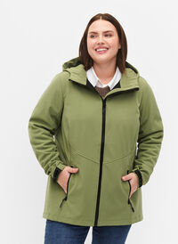 Lyhyt softshell-takki, jossa on taskut, Oil Green, Model