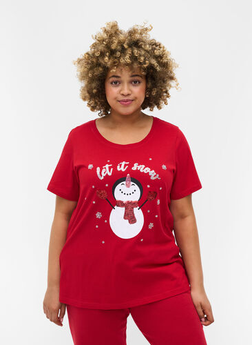Jouluinen t-paita puuvillasta, Tango Red Snowman, Model image number 0