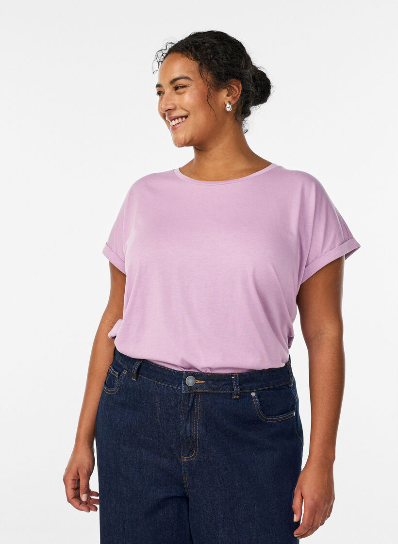 Lyhythihainen t-paita puuvillasekoitteesta, Violetti, Model image number 0