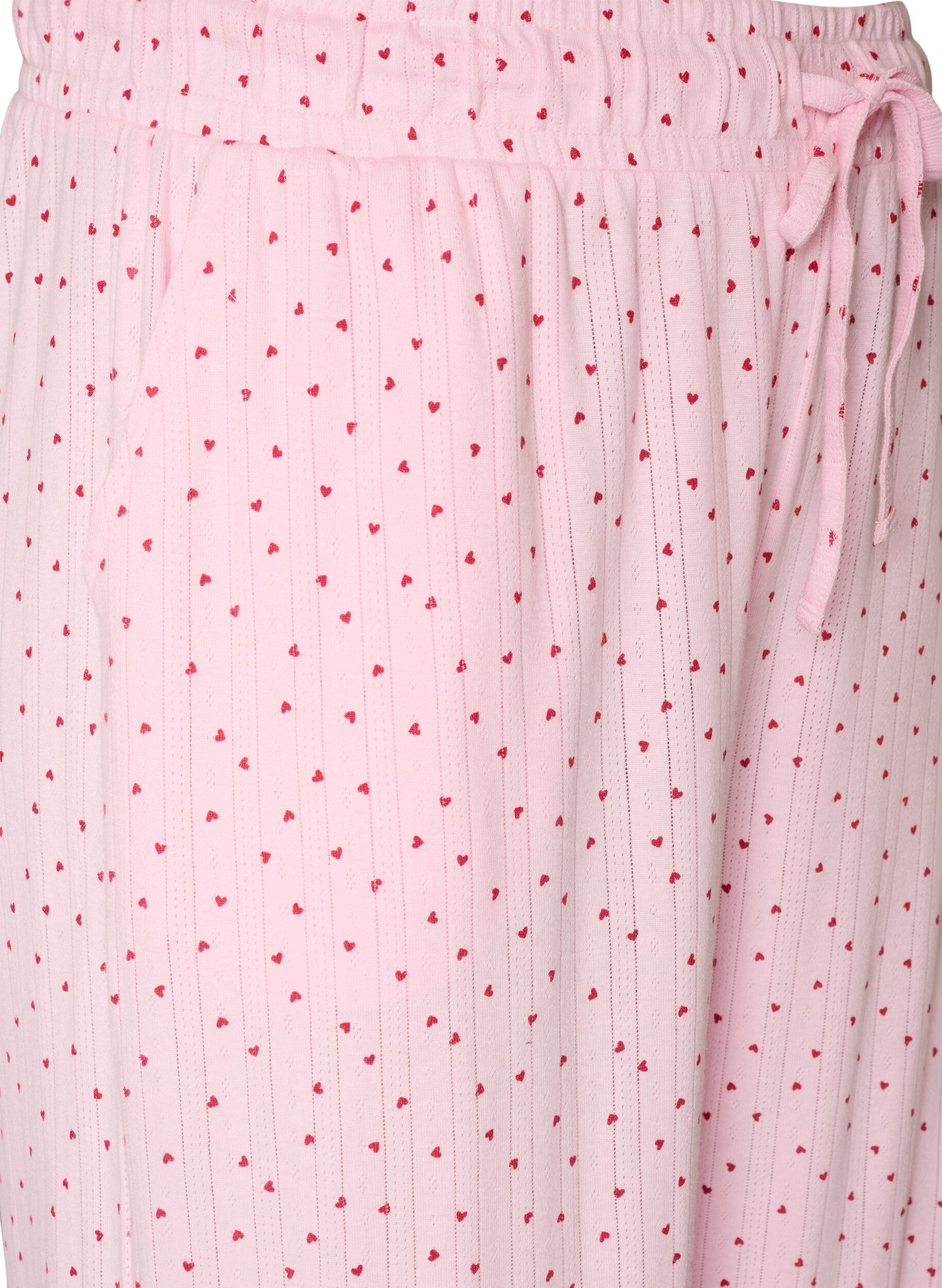 ZizziLuomupuuvillaiset pyjamahousut rei'itettyll&auml; kirjailulla, Vaaleanpunainen, Packshot image number 2