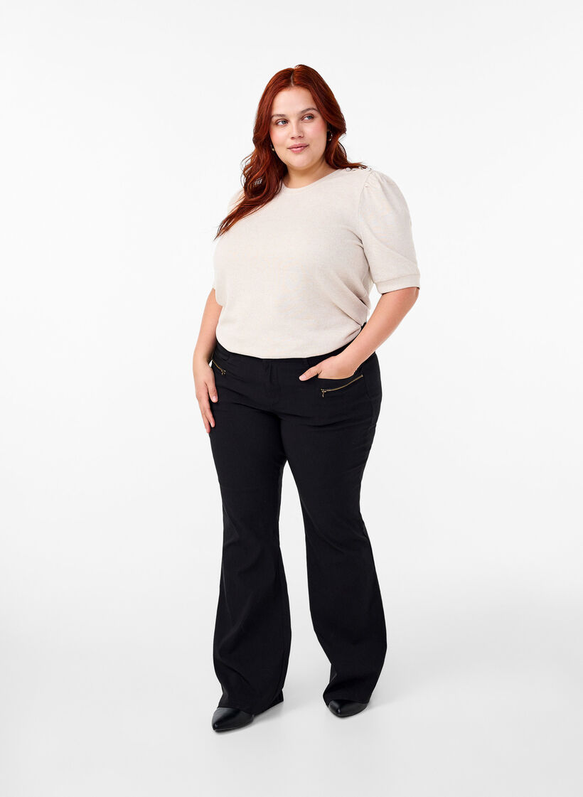 Pusero nappidetaljilla ja lyhyill&auml; puhvihihoilla, Beige, Model image number 1