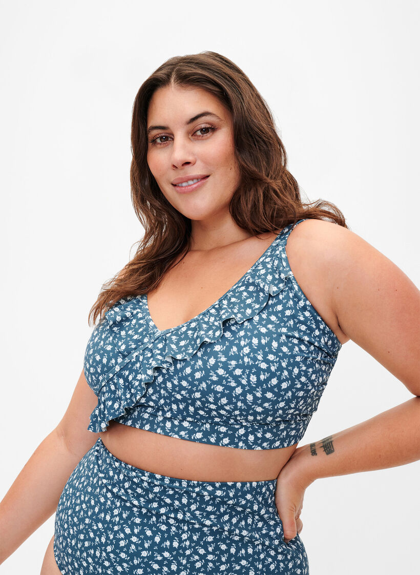 Kukallinen bikiniyl&auml;osa r&ouml;yhel&ouml;ll&auml;, Sininen, Model image number 0