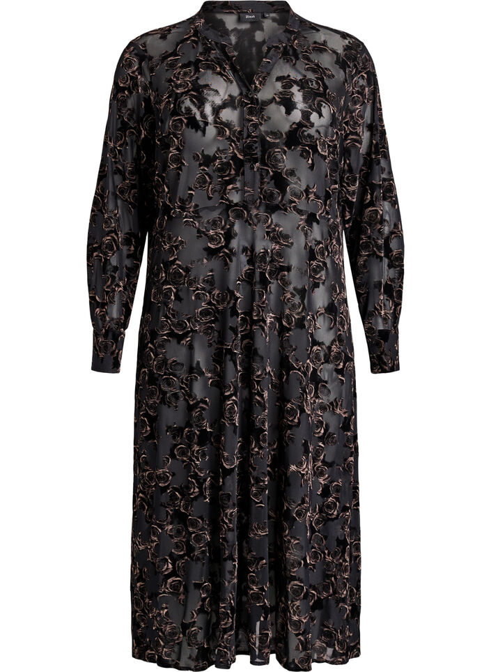 Mesh-mekko, jossa on velourruusuja., Musta, Packshot image number 0