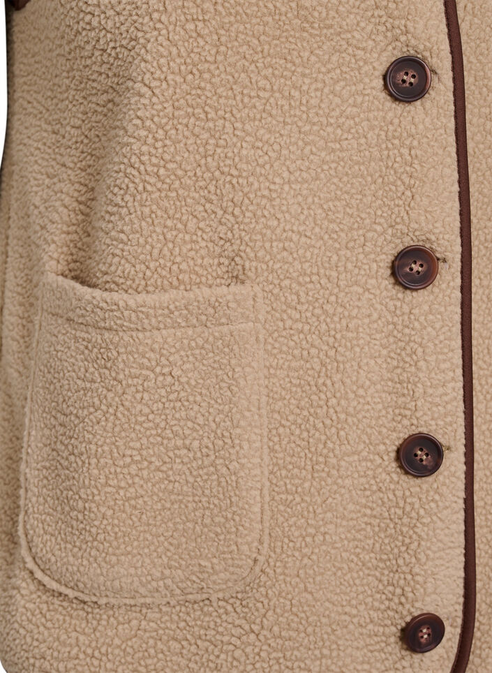 Teddykankainen liivi kontrastireunuksilla, Beige, Packshot image number 3