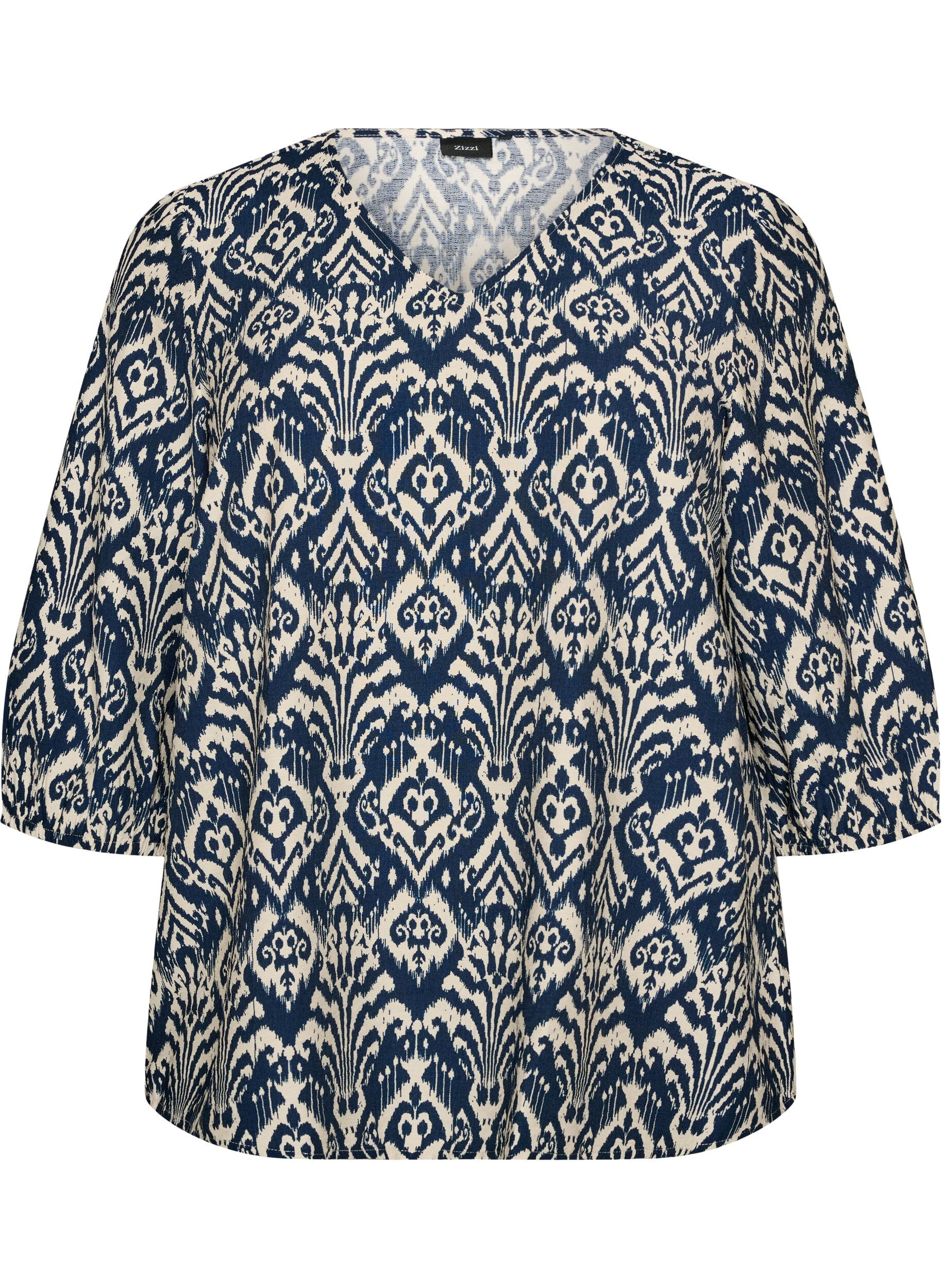 ZizziKuviollinen viskoosipusero 3/4-hihoilla, Sininen, Packshot image number 0