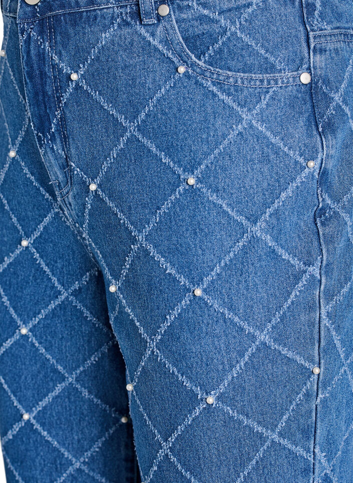 Kiana farkut korkealla vy&ouml;t&auml;r&ouml;ll&auml; ja revityll&auml; kuviolla, Sininen, Packshot image number 2