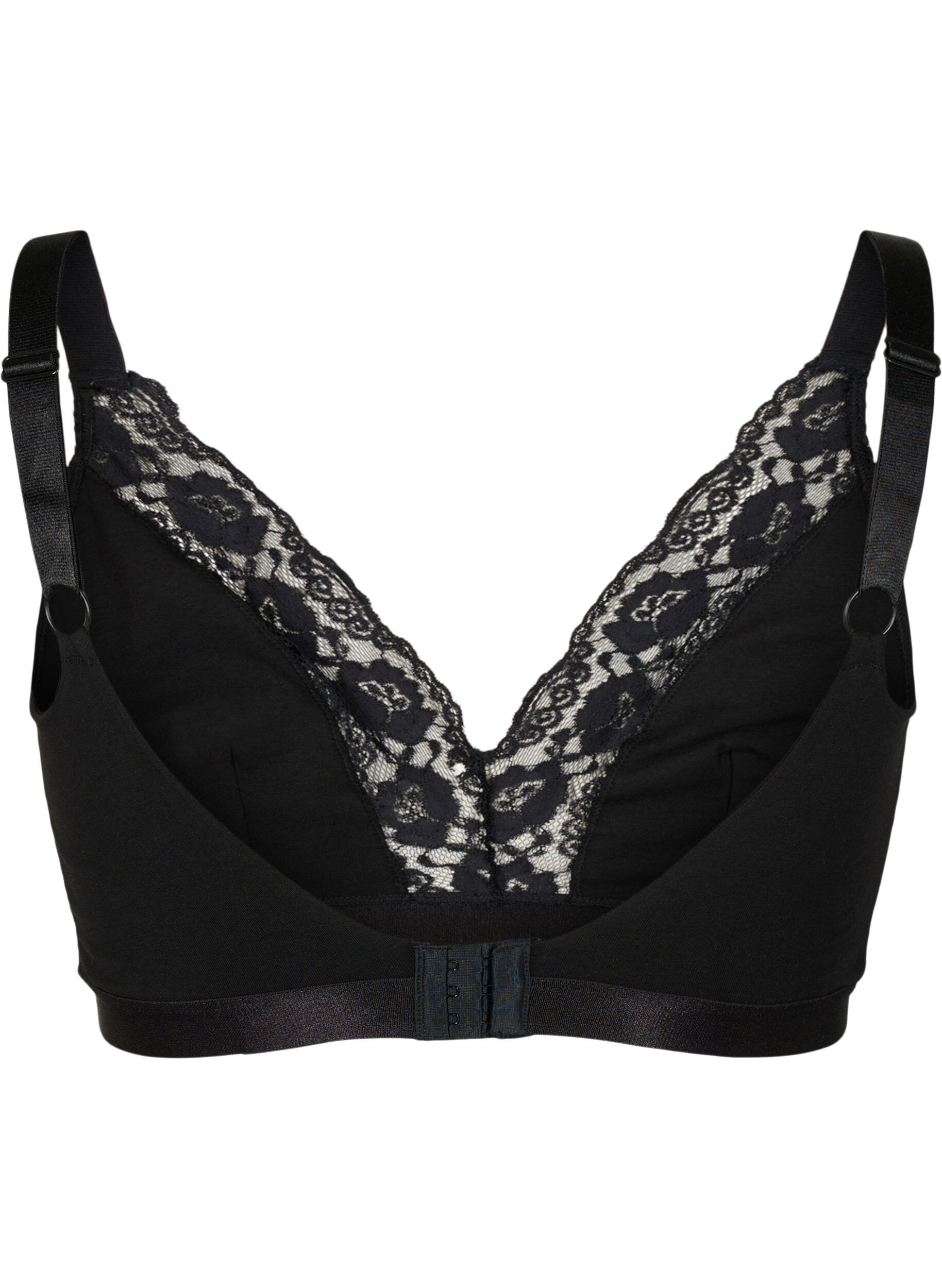 Zizzi Puuvillainen bralette pitsill&auml;, Musta, Packshot image number 1