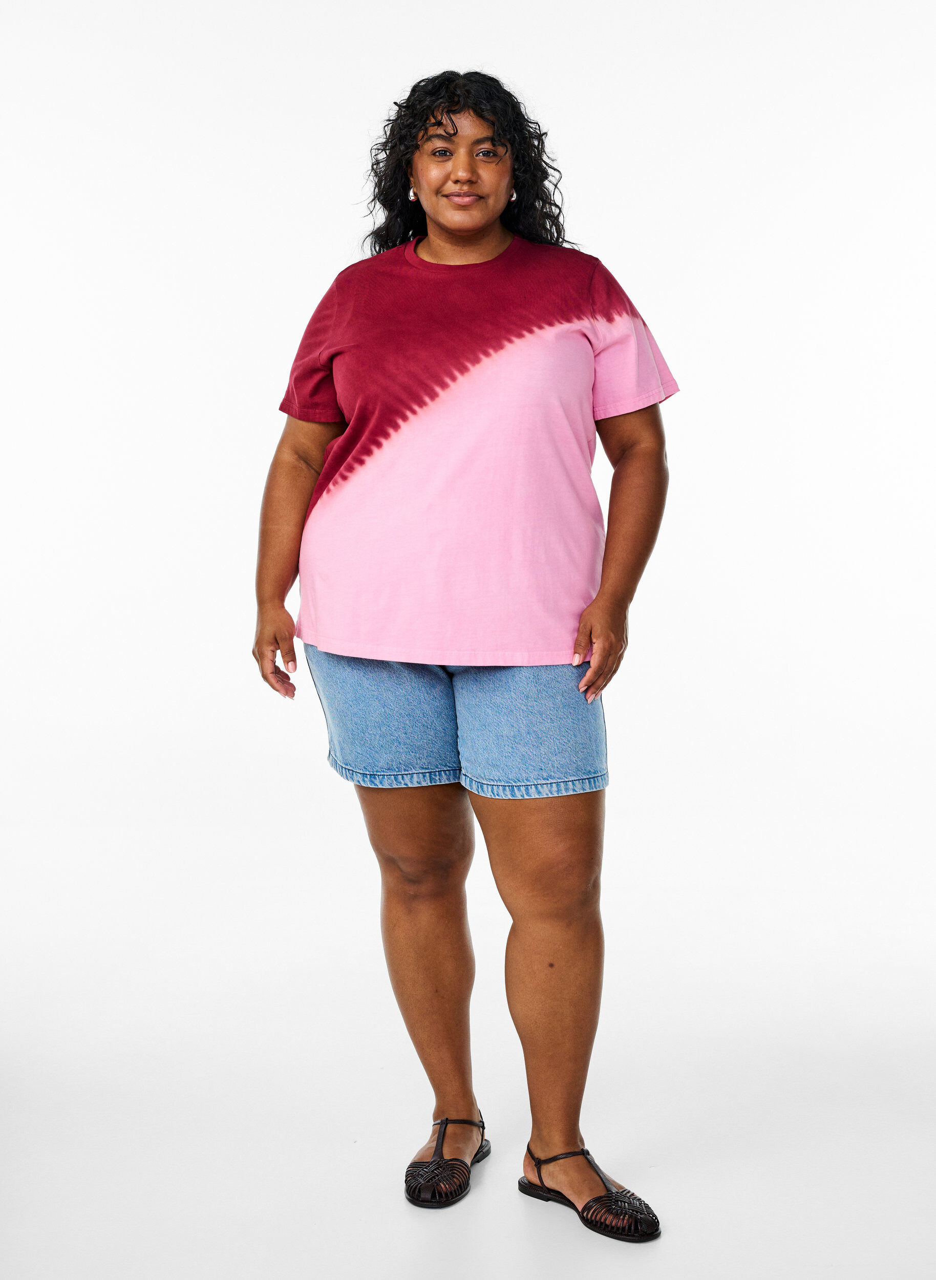 Zizzi Liukuv&auml;rj&auml;tty luomupuuvillainen T-paita, Punainen, Model image number 1