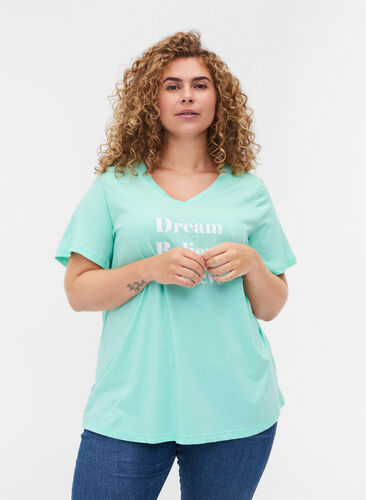 Puuvillainen t-paita v-aukolla ja painatuksella , Cabbage, Model image number 0
