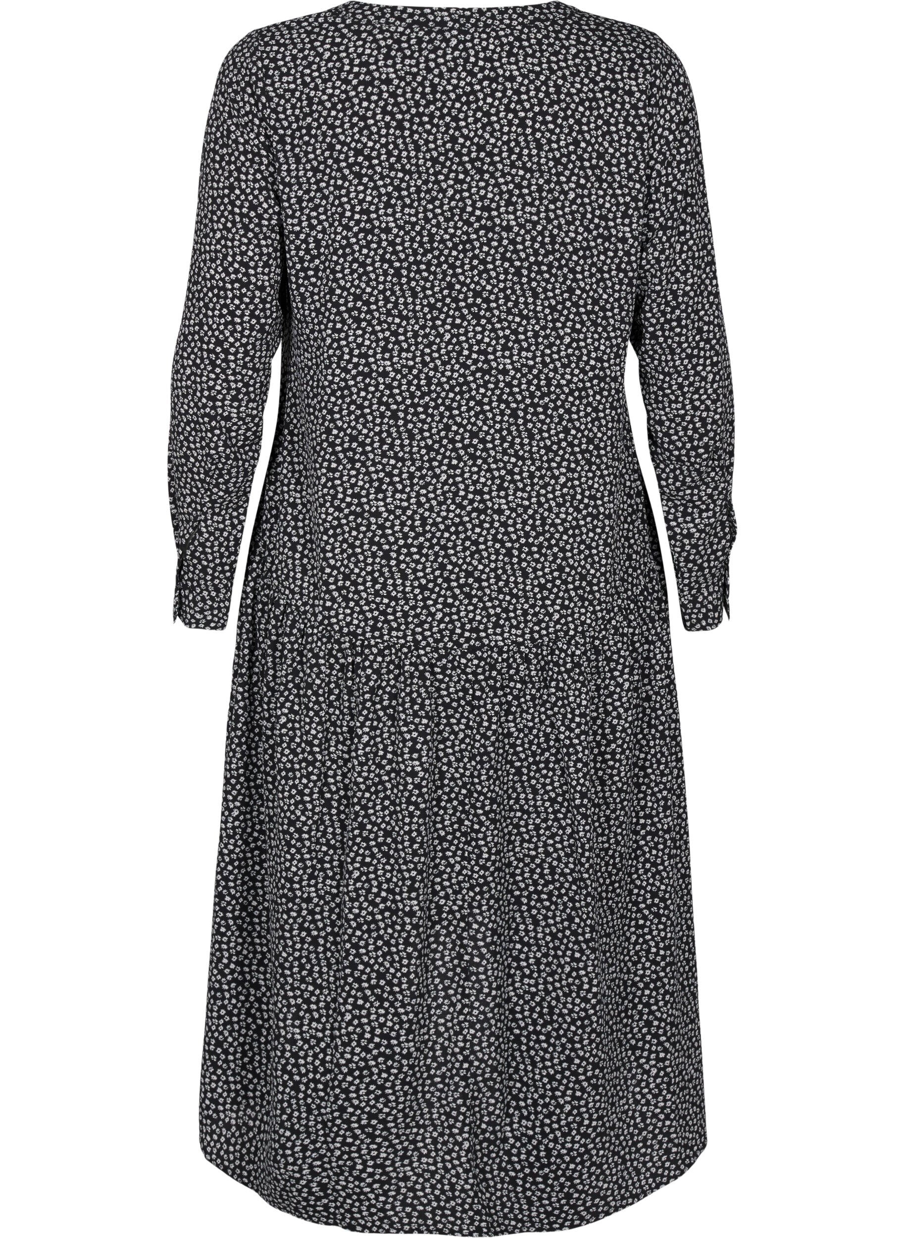 Zizzi Midi-mekko pitkill&auml; hihoilla, Black Small Flower, Packshot image number 1