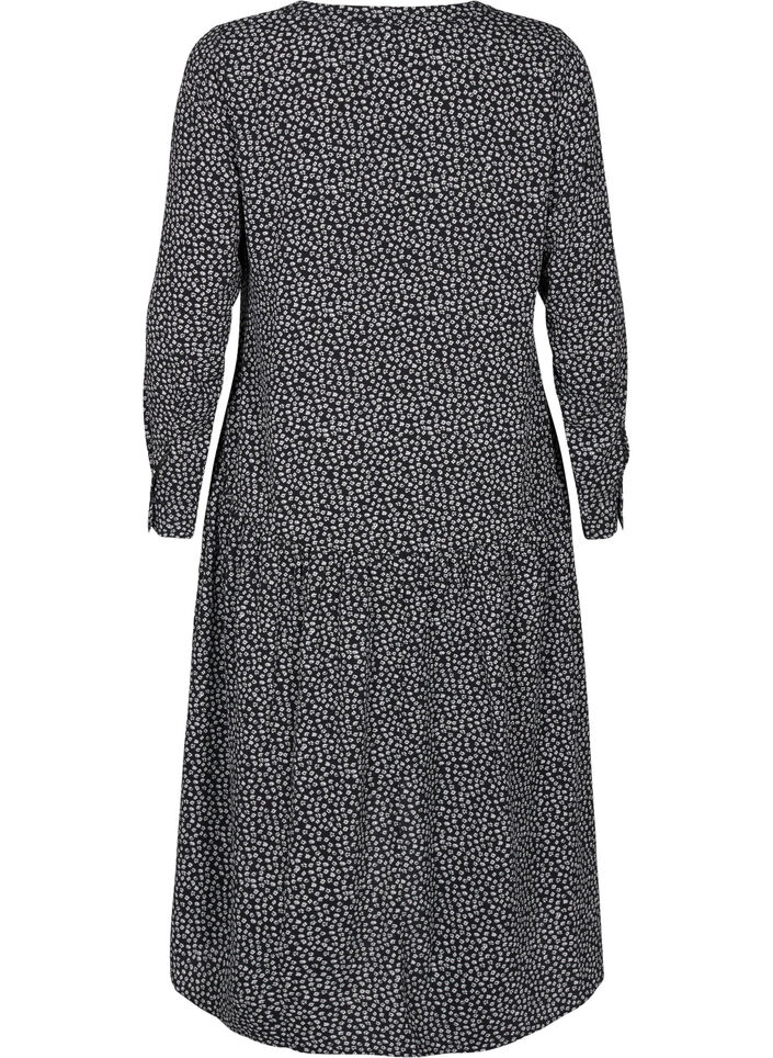 Midi-mekko pitkillä hihoilla, Black Small Flower, Packshot image number 1
