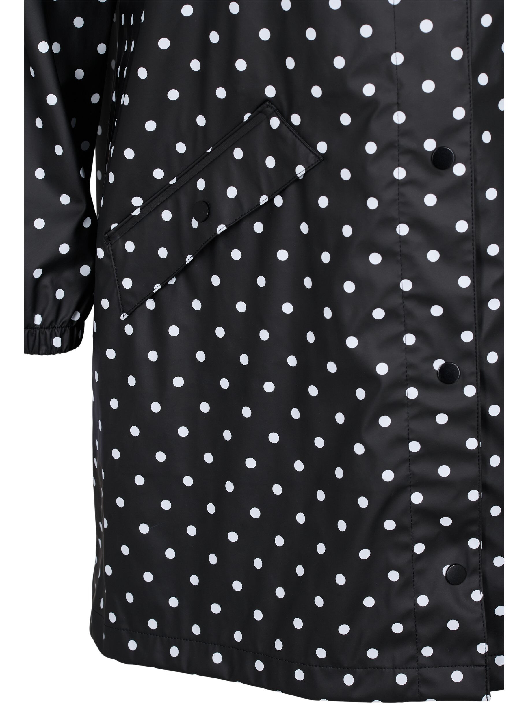 Zizzi Pilkullinen sadetakki hupulla, Black W/White Dot, Packshot image number 3