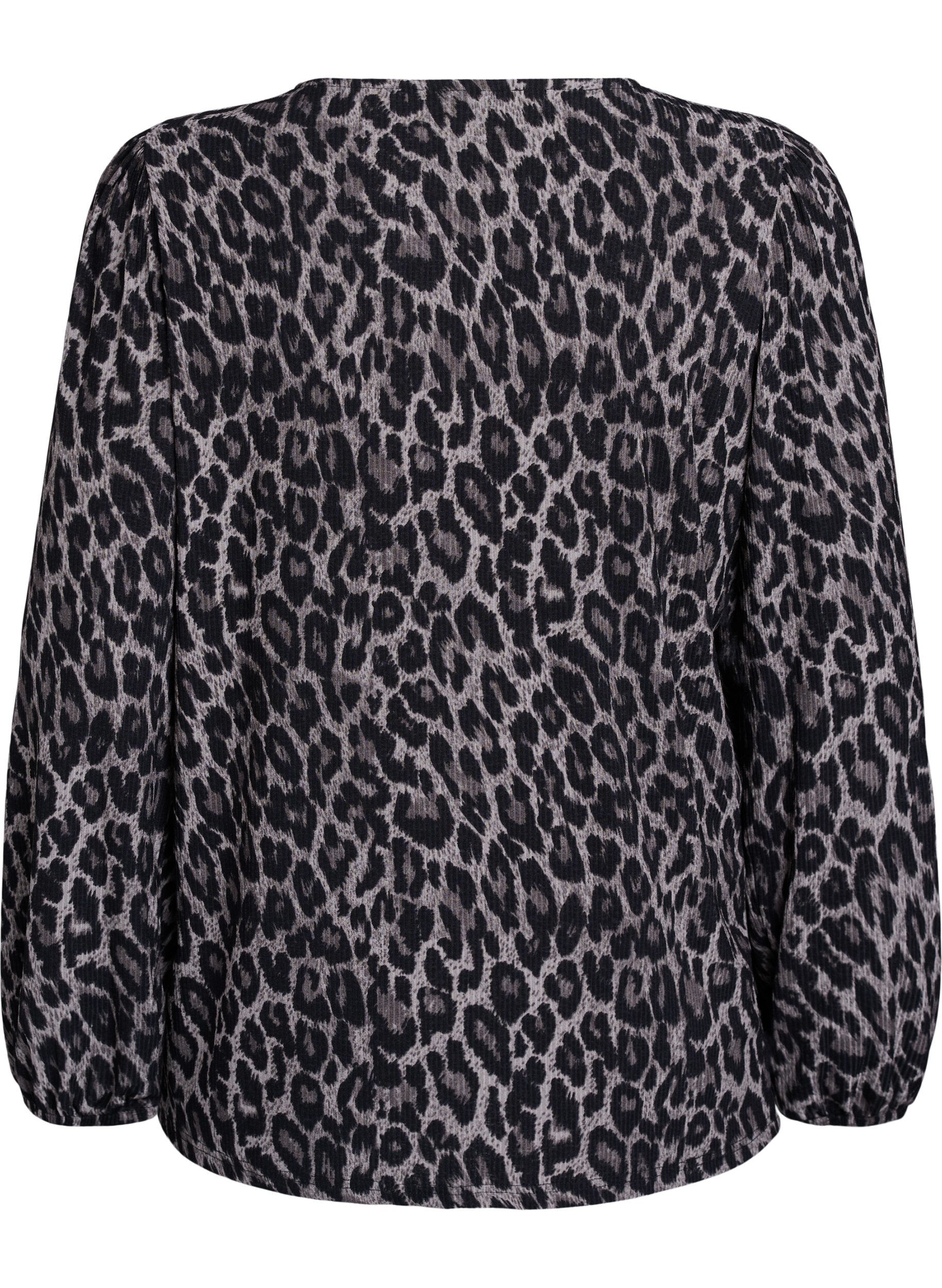 ZizziPusero pitk&auml;ll&auml; hihalla ja leopardikuosilla, Harmaa, Packshot image number 1