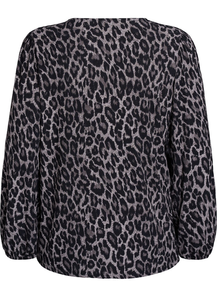 Pusero pitk&auml;ll&auml; hihalla ja leopardikuosilla, Harmaa, Packshot image number 1