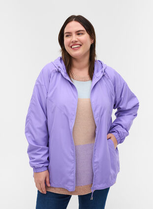 Lyhyt takki hupulla ja säädettävällä helmalla , Paisley Purple, Model image number 0