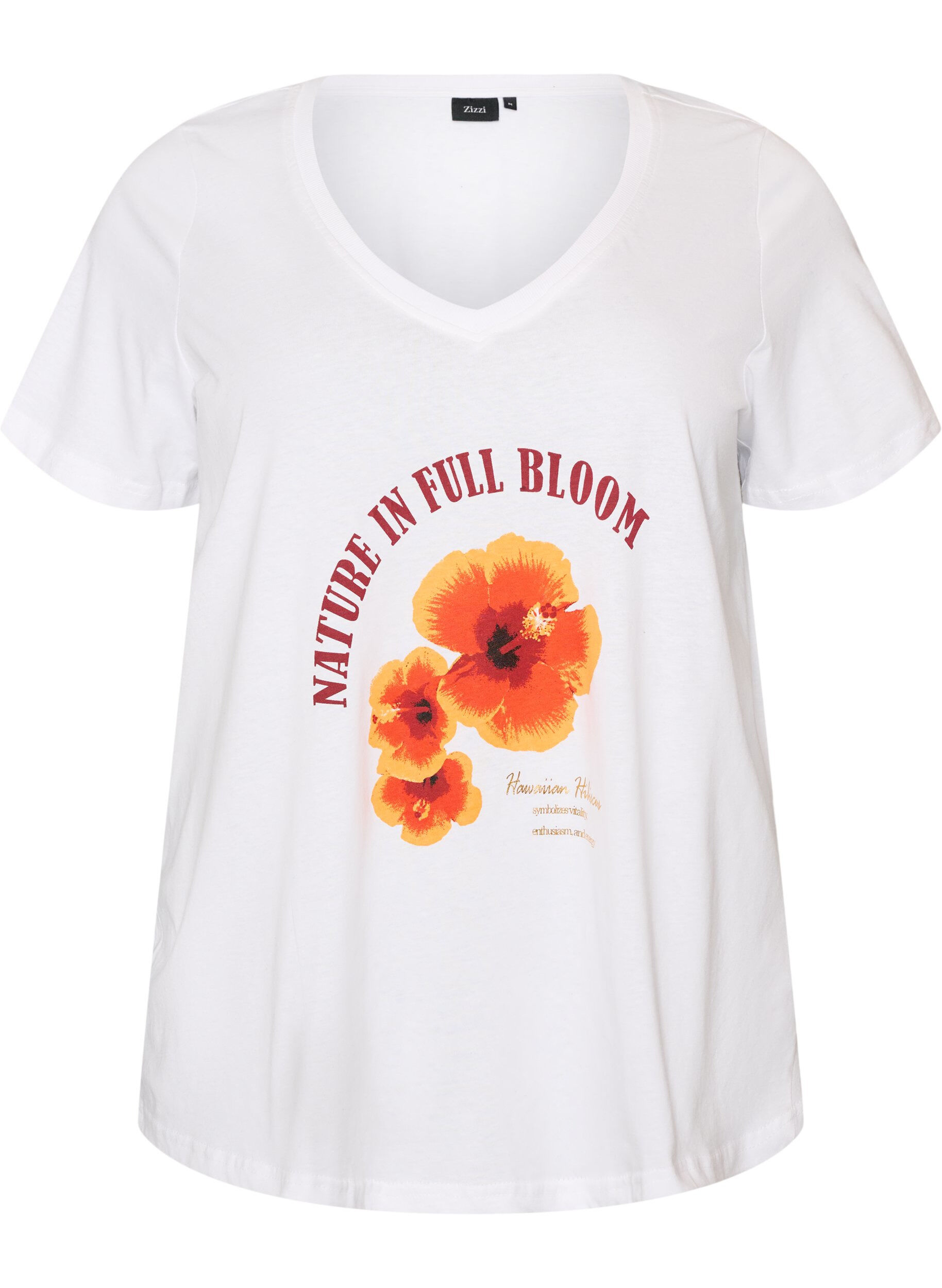 Puuvillainen T-paita etuprintill&auml; ja V-p&auml;&auml;ntiell&auml;