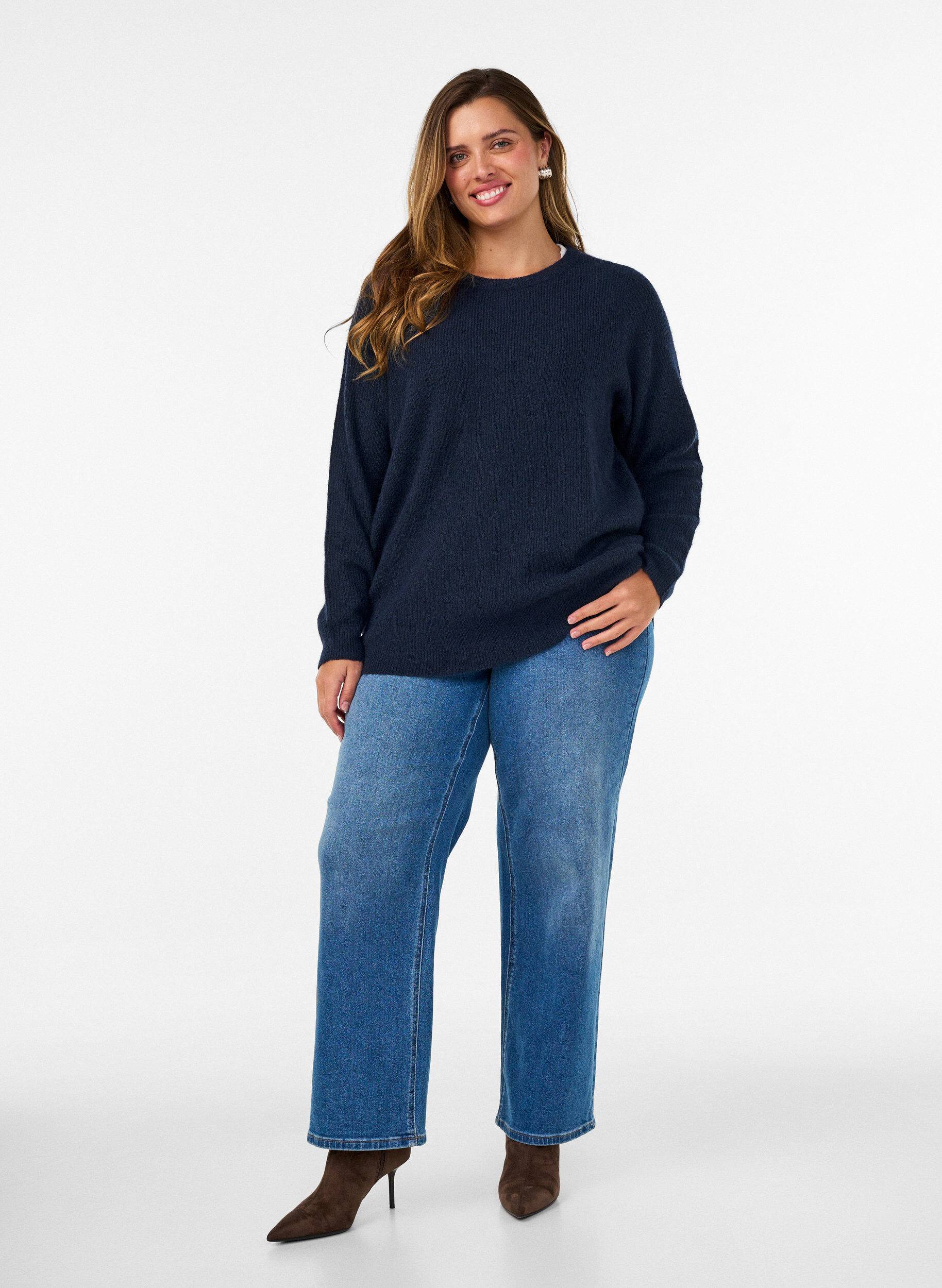 ZizziMelange-neulepusero py&ouml;re&auml;ll&auml; p&auml;&auml;ntiell&auml;, Sininen, Model image number 1