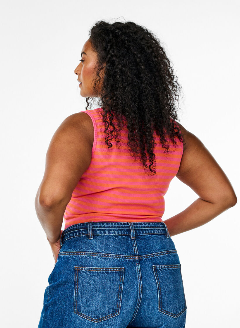 Raidallinen toppi joustinneuleesta, Oranssi, Model image number 2