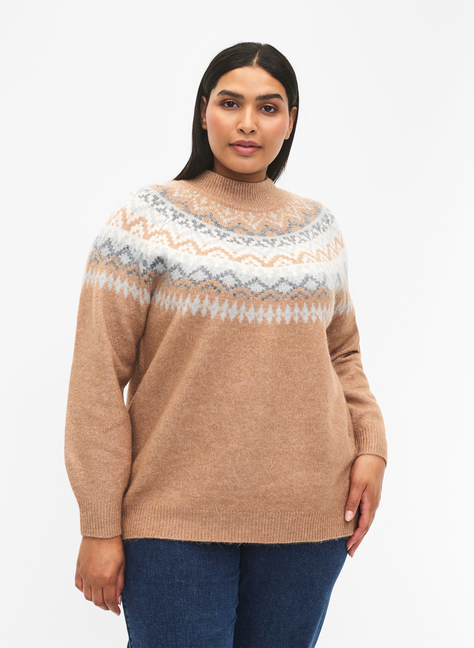 Zizzi kuviollinen pullover, Chipmunk Mel. Comb, Model image number 0