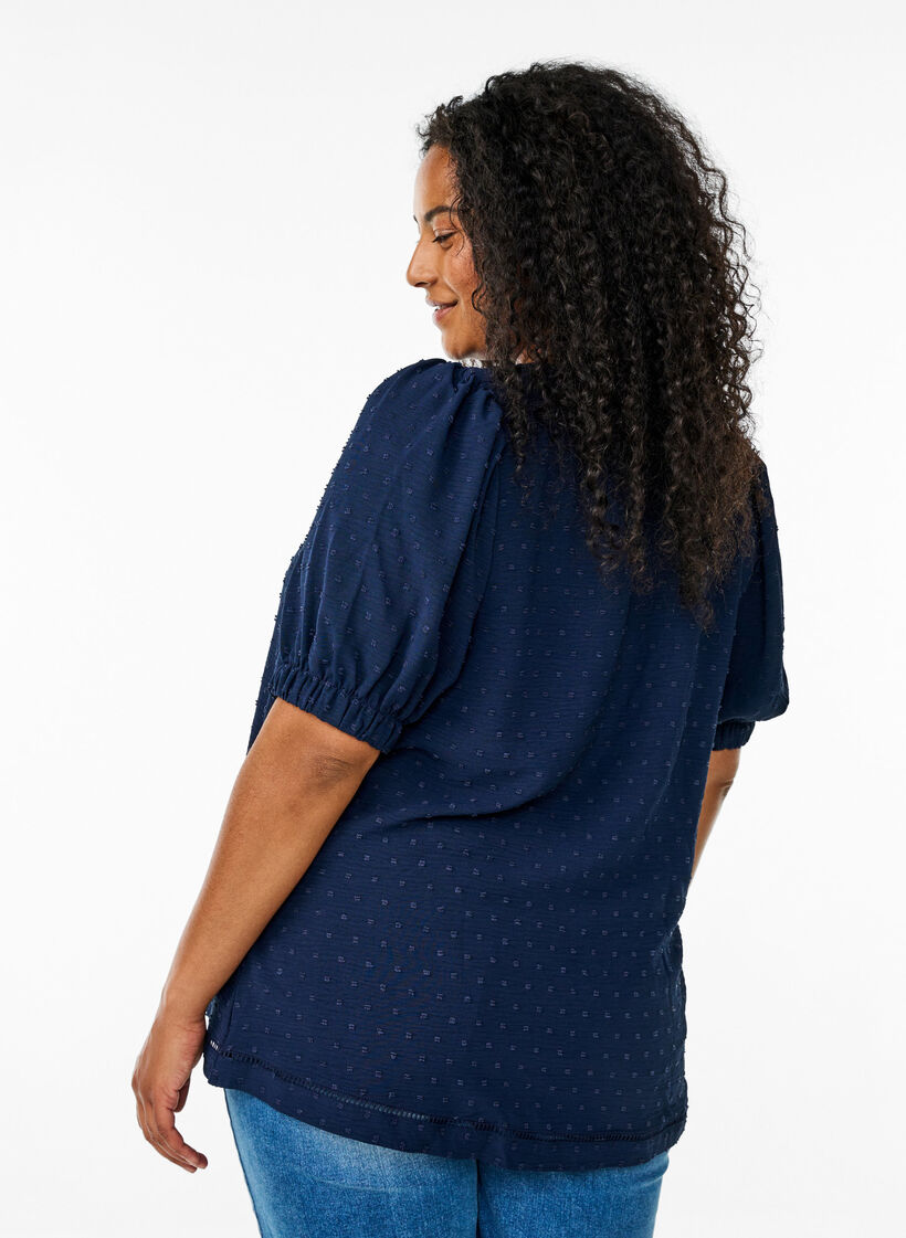 Pusero, jossa lyhyet puffihihat ja pilkullinen tekstuuri, Navy Blazer, Model image number 1