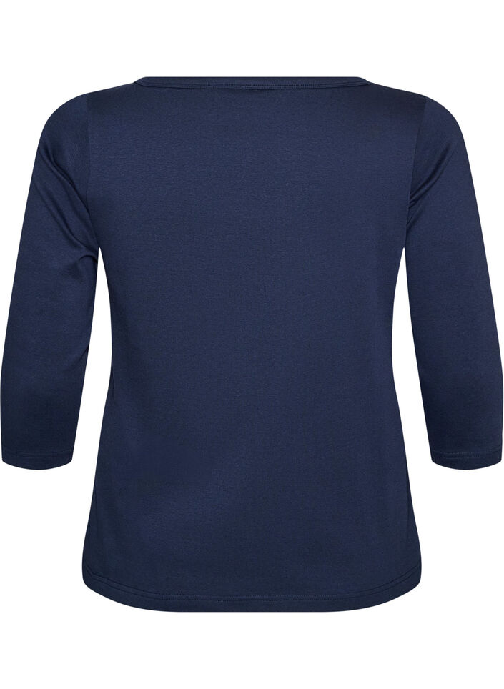 Perus-T-paita venep&auml;&auml;ntiell&auml; ja 3/4-hihoilla, Sininen, Packshot image number 1