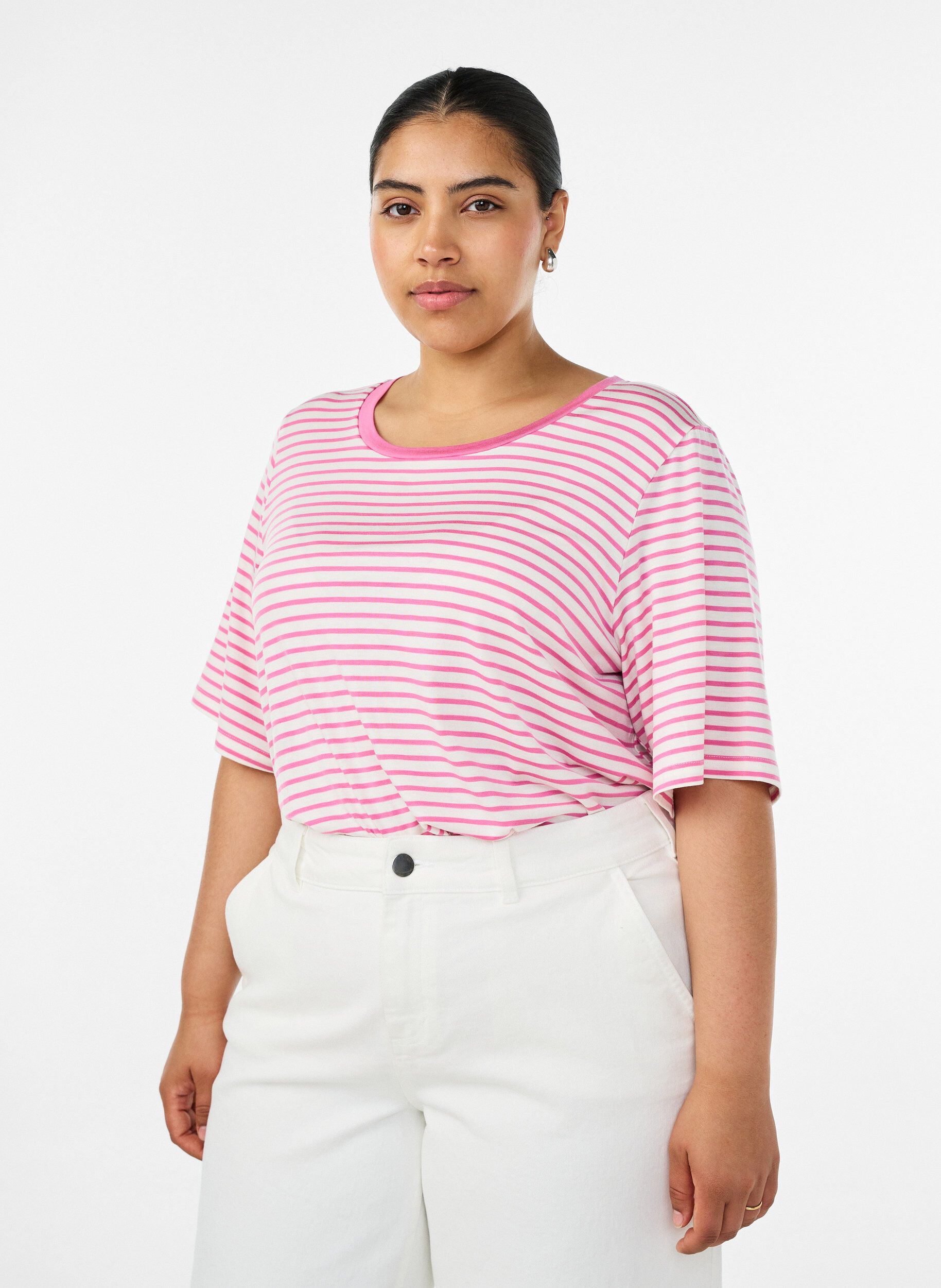 ZizziT-paita TENCEL&trade; Lyocellista ja raidoilla, Vaaleanpunainen, Model image number 0
