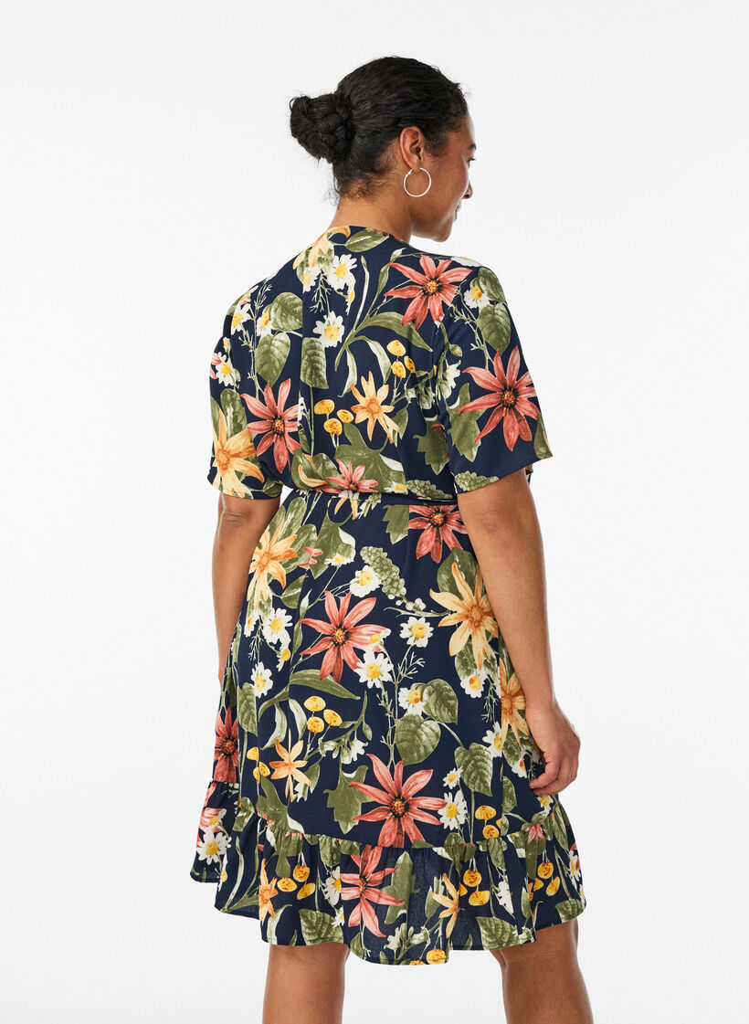 Kukallinen kietaisumekko lyhyill&auml; hihoilla, Sininen, Model image number 2