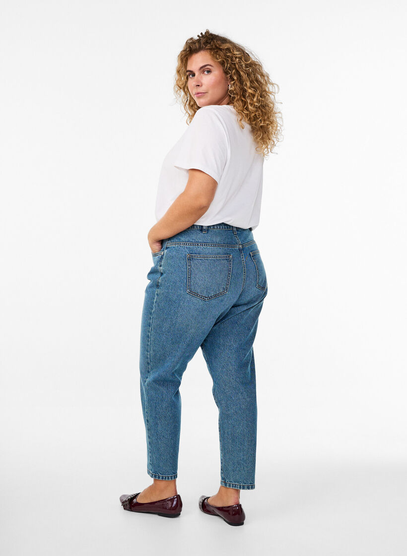 Mille Mom Fit -farkut korkealla vy&ouml;t&auml;r&ouml;ll&auml;, Sininen, Model image number 1