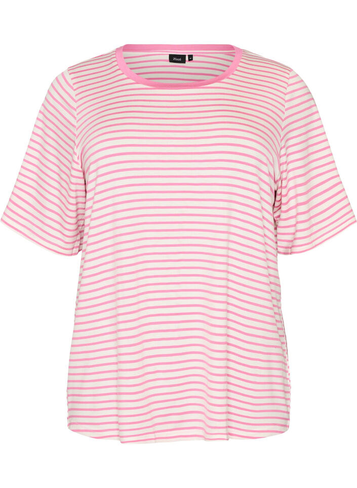 T-paita TENCEL&trade; Lyocellista ja raidoilla, Vaaleanpunainen, Packshot image number 0