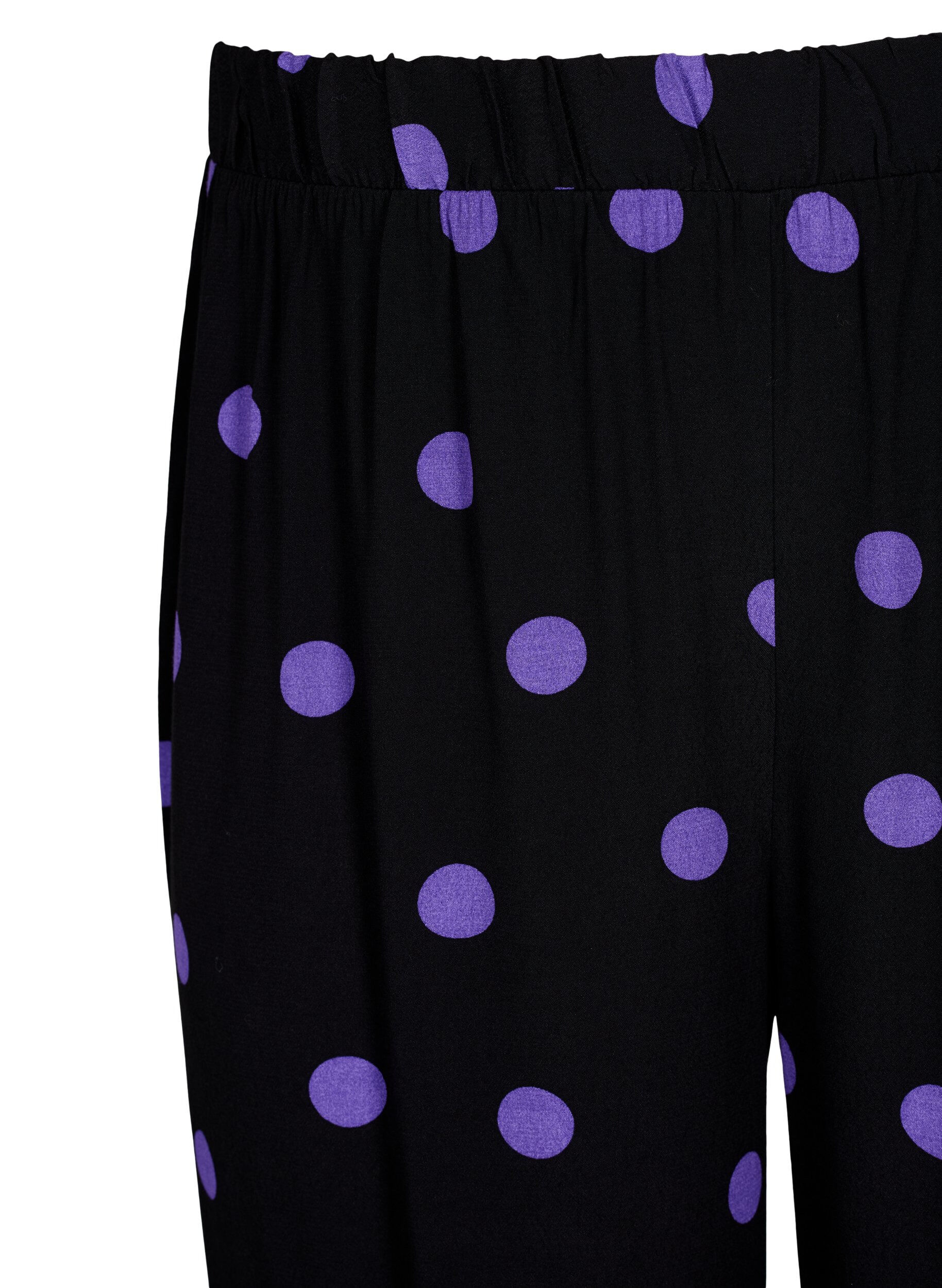 Zizzi Pilkulliset viskoosihousut, Black w. Purple Dot, Packshot image number 2