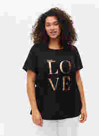 Lyhythihainen puuvillainen t-paita printillä, Black W. Love , Model